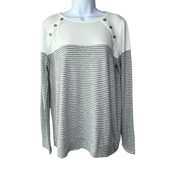 Pink Clover Womens M Button Shoulder Striped Pullover Top - Picture 1 of 6